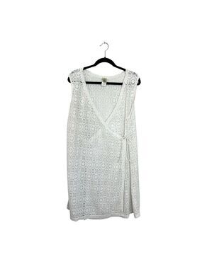 Islander white mesh crochet wrap swim cover up dress XL